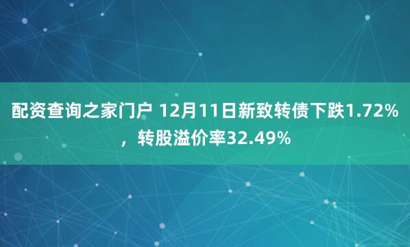 配资查询之家门户 12月11日新致转债下跌1.72%，转股溢价率32.49%